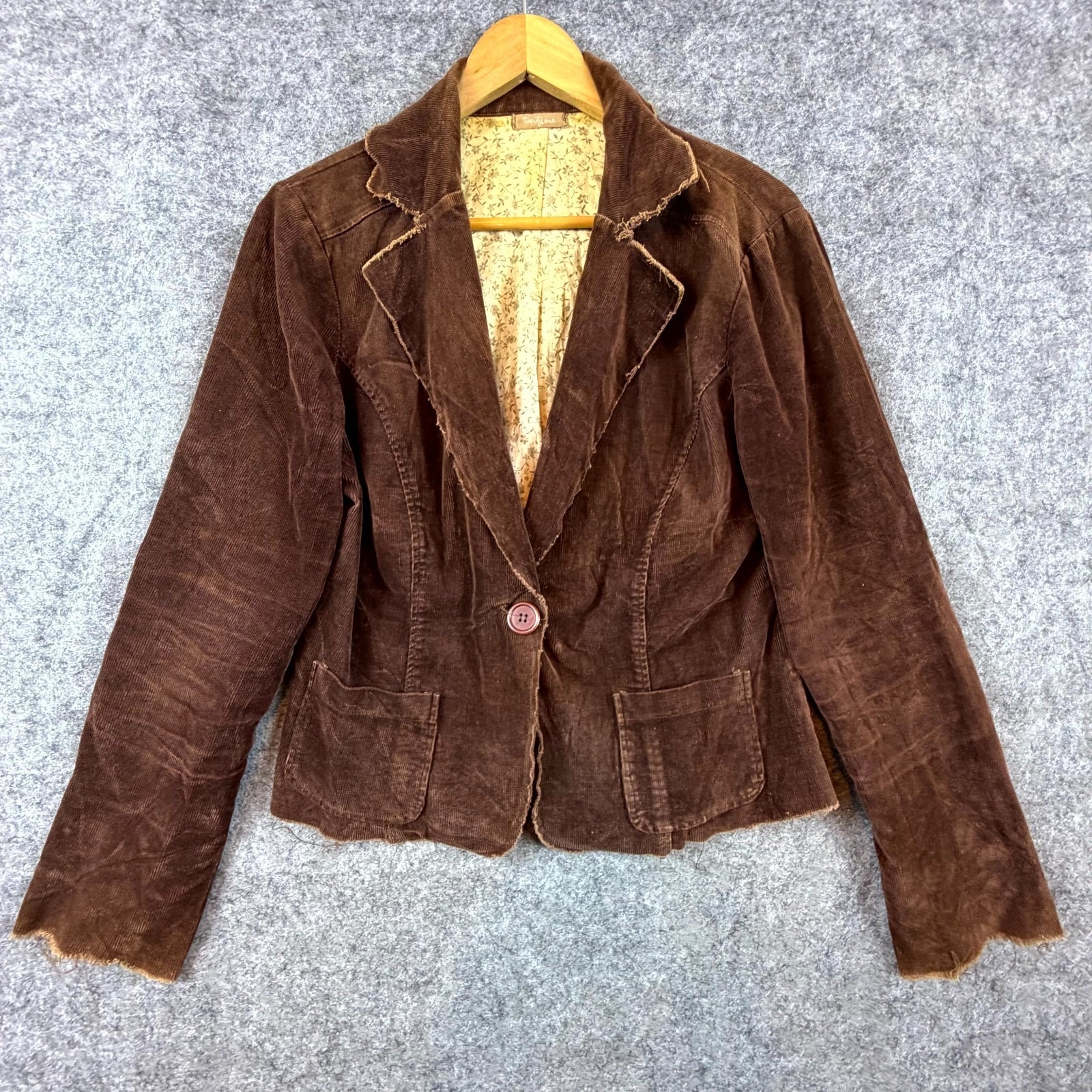 Vintage Twenty One Corduroy Blazer Jacket Womens Brown Retro Y2k Raw Hem Linen